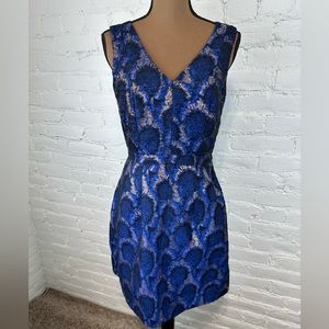J Crew Peacock Jaquard Metallic Blue Black Copper Sheath Dress Women’s Size 4